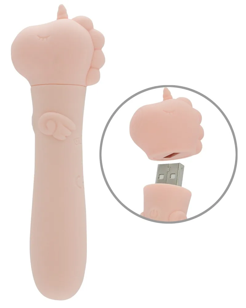 Unihorn Minivibrator mit USB-Stecker unter’m Einhorn-Köpfchen