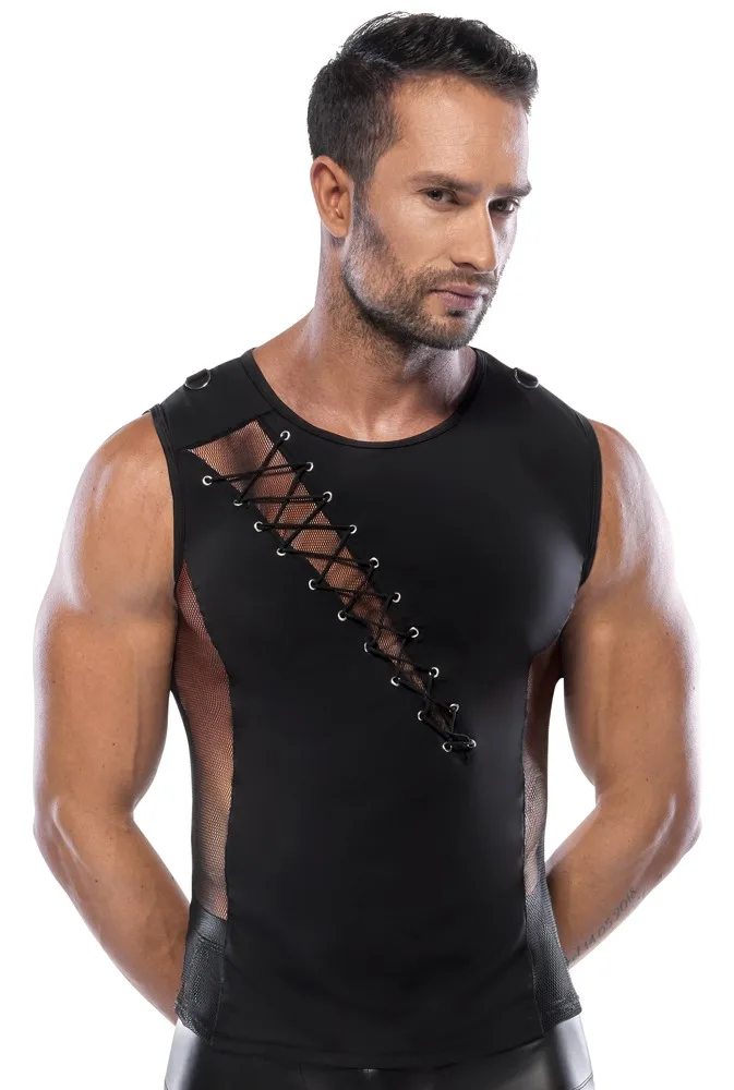 Svenjoyment Shirt mit Netz-Einsätzen, Schnürung und D-Ringen