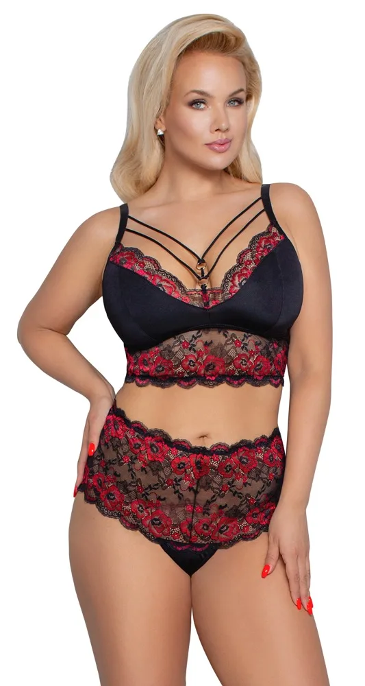 Cottelli CURVES BH plus Slip mit edler 2-farbiger Spitze