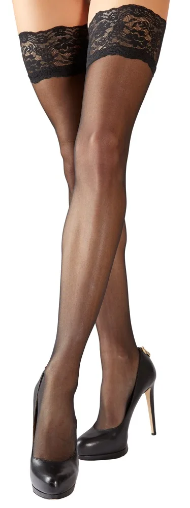 Cottelli LEGWEAR Halterlose Strümpfe mit breitem Spitzenabschluss