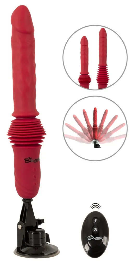 The Banger Stoßvibrator „RC Double Thrusting Fucking Machine“ mit abnehmbarem Saugfuß