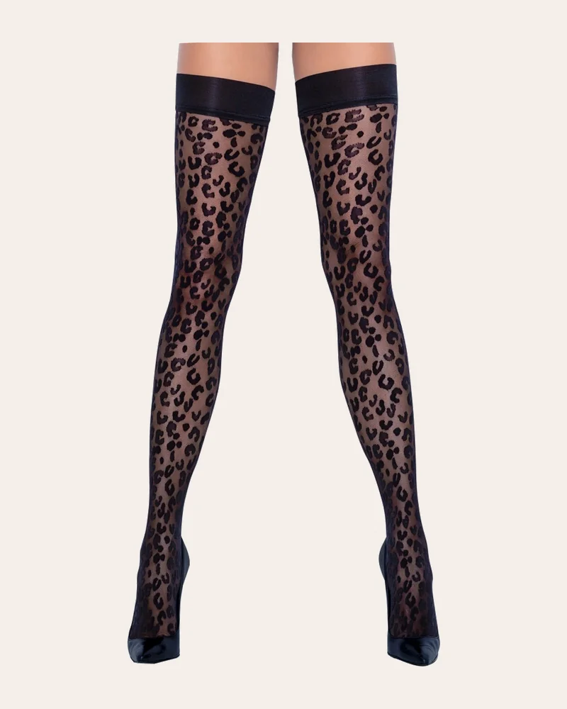 Cottelli LEGWEAR Halterlose Strümpfe im Leo-Look, Oeko-Tex zertifiziert